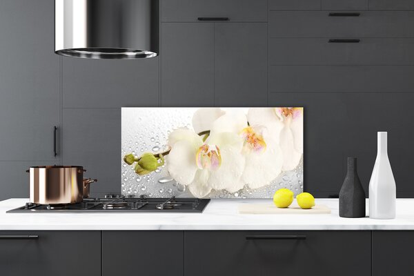 Panou sticla bucatarie Flori Floral Alb Gri