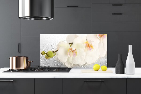 Panou sticla bucatarie Flori Floral Alb Gri