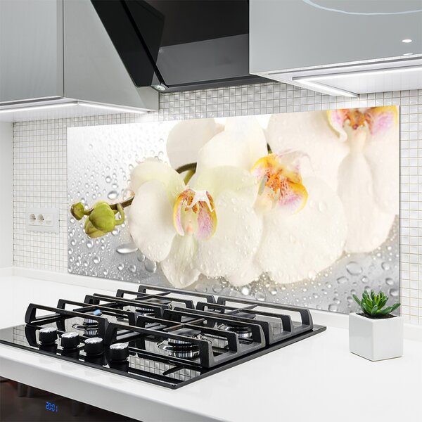 Panou sticla bucatarie Flori Floral Alb Gri