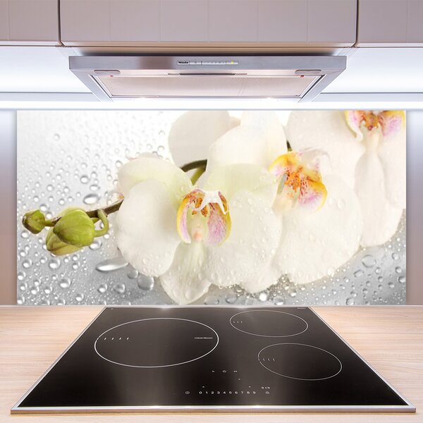 Panou sticla bucatarie Flori Floral Alb Gri
