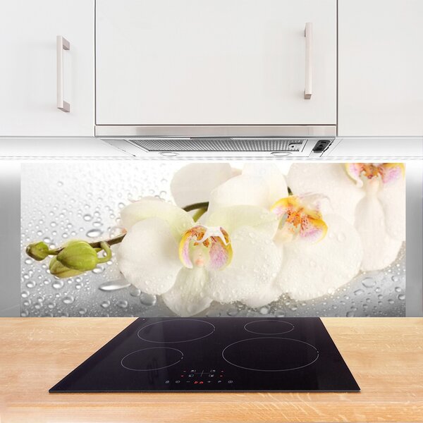 Panou sticla bucatarie Flori Floral Alb Gri
