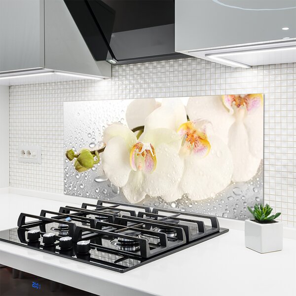 Panou sticla bucatarie Flori Floral Alb Gri