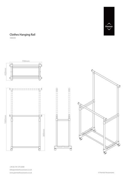 Suport pentru haine argintiu telescopic/cu roți din metal – Premier Housewares