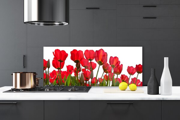 Panou sticla bucatarie Flori Floral Roșu Verde Alb