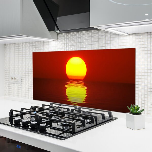 Panou sticla bucatarie Sea Sunset Peisaj Orange Galben