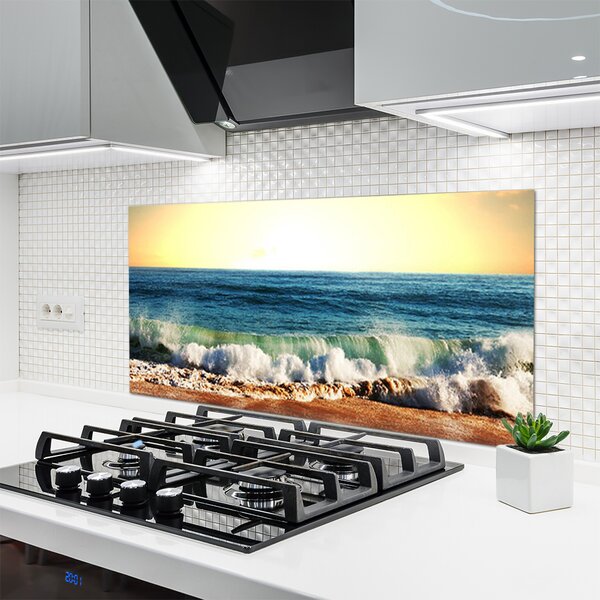 Panou sticla bucatarie Ocean Beach Peisaj Maro Albastru