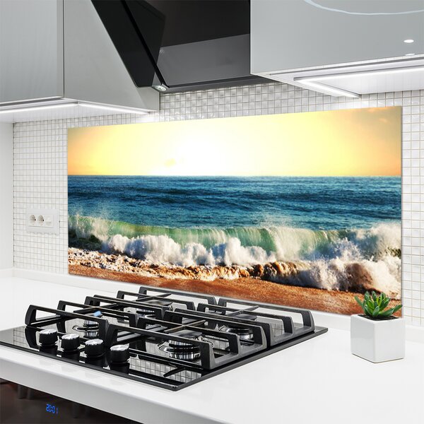 Panou sticla bucatarie Ocean Beach Peisaj Maro Albastru