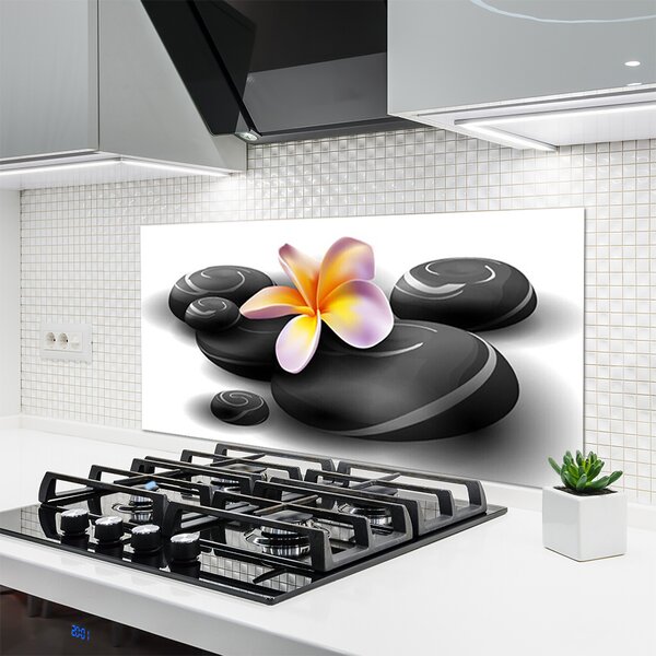 Panou sticla bucatarie Pietrele de flori Natura Negru Galben Violet Gri