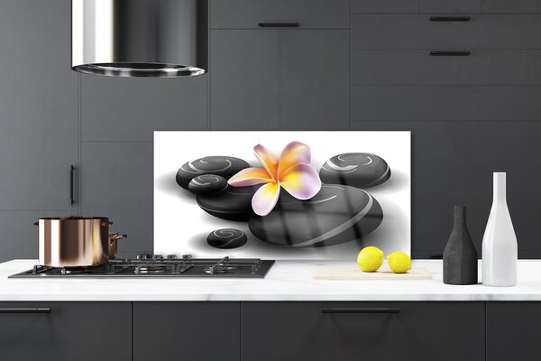 Panou sticla bucatarie Pietrele de flori Natura Negru Galben Violet Gri