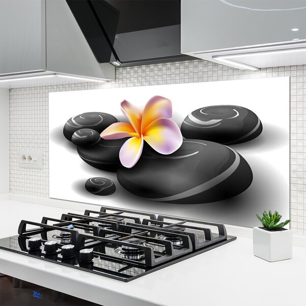 Panou sticla bucatarie Pietrele de flori Natura Negru Galben Violet Gri