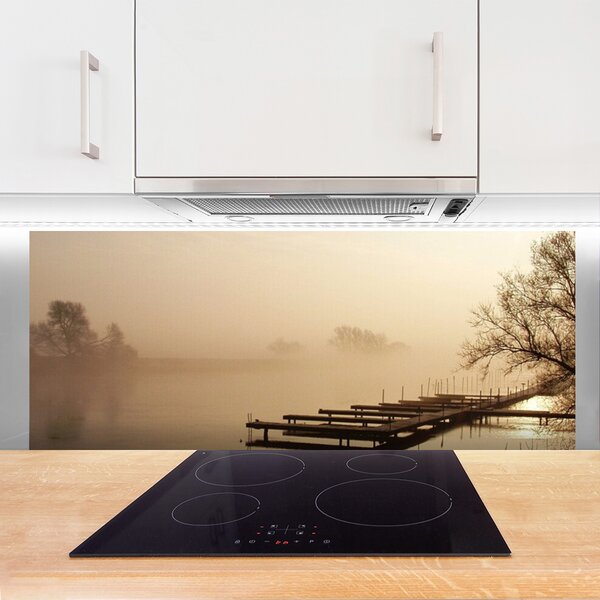 Panou sticla bucatarie Water Bridge Mist Peisaj sepia