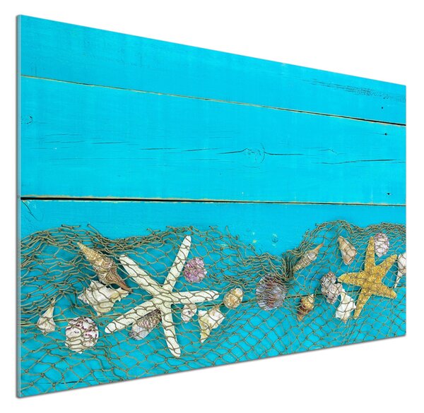 Panou sticlă decorativa bucătărie Starfish și scoici