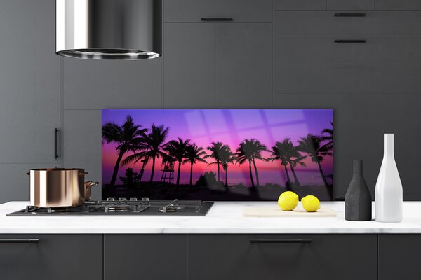 Panou sticla bucatarie Palm Copaci Peisaj negru violet roz