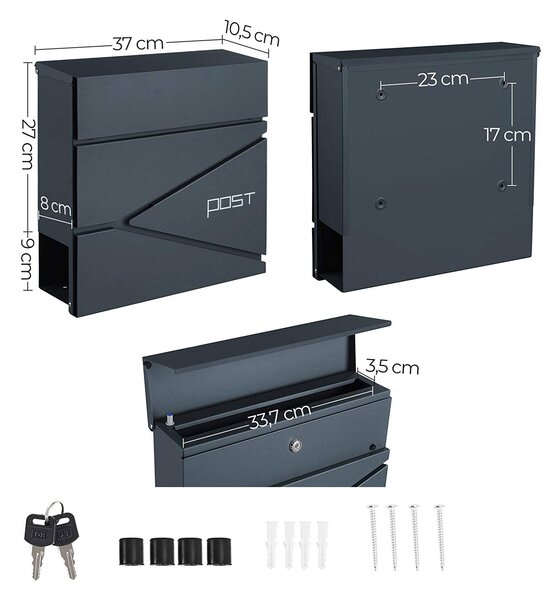 Cutie poștală modernă cu suport pentru ziare 37 x 37 x 10,5 cm antracit