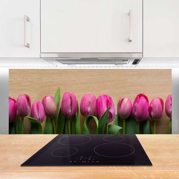 Panou sticla bucatarie Flori Floral Roz Verde Maro
