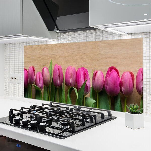 Panou sticla bucatarie Flori Floral Roz Verde Maro