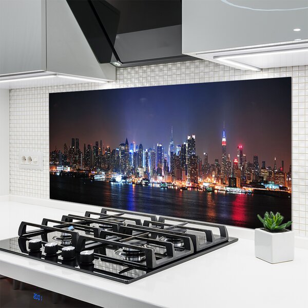 Panou sticla bucatarie Water City Case Negru Roz Albastru