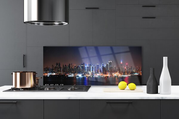 Panou sticla bucatarie Water City Case Negru Roz Albastru