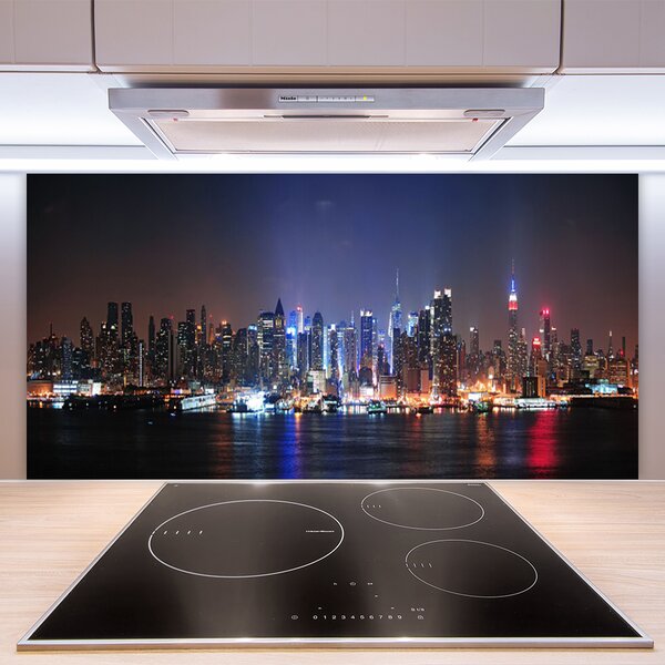 Panou sticla bucatarie Water City Case Negru Roz Albastru