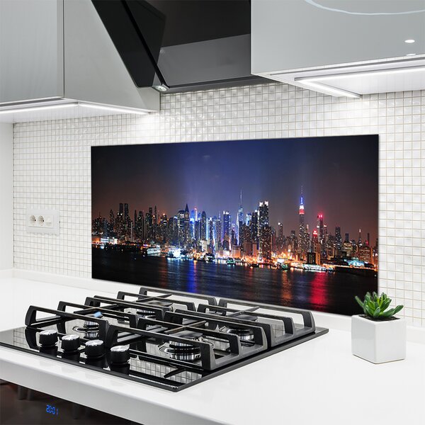 Panou sticla bucatarie Water City Case Negru Roz Albastru