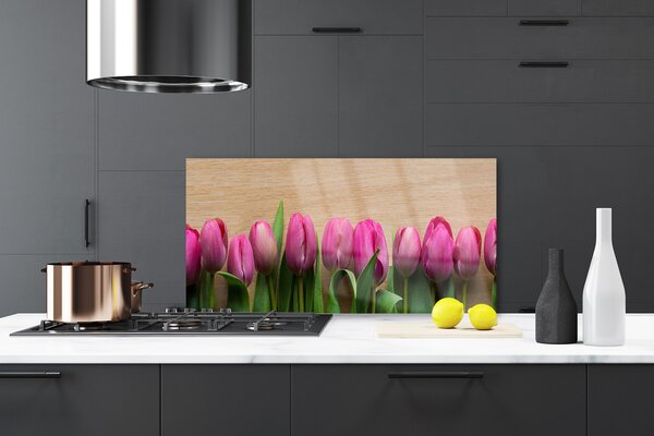 Panou sticla bucatarie Flori Floral Roz Verde Maro