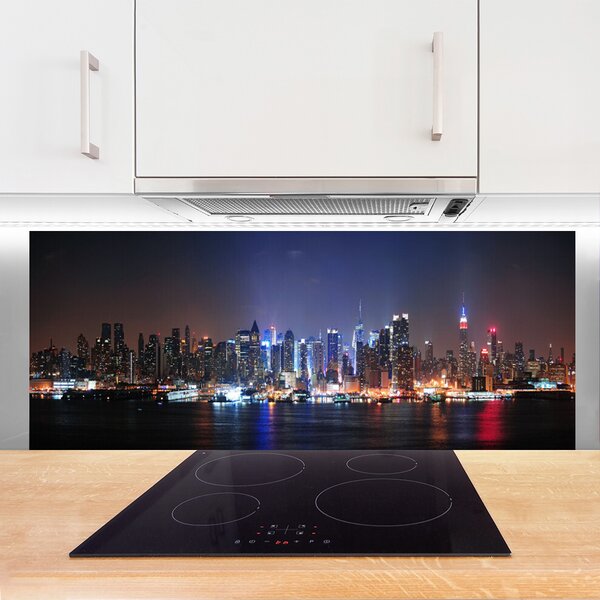 Panou sticla bucatarie Water City Case Negru Roz Albastru