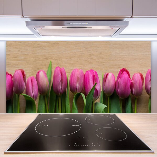 Panou sticla bucatarie Flori Floral Roz Verde Maro