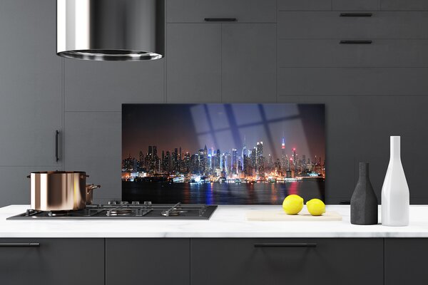 Panou sticla bucatarie Water City Case Negru Roz Albastru