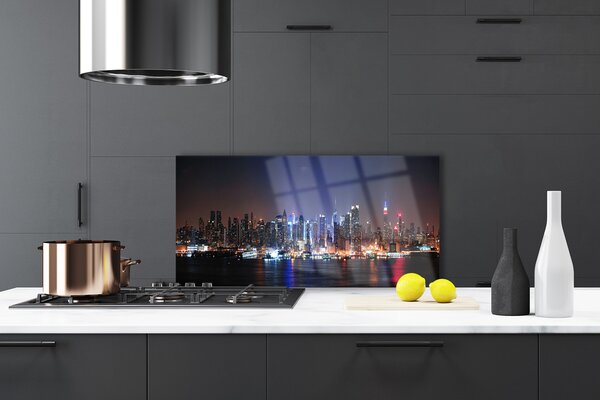 Panou sticla bucatarie Water City Case Negru Roz Albastru