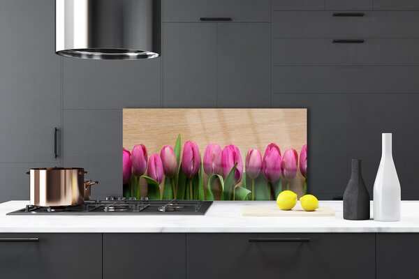 Panou sticla bucatarie Flori Floral Roz Verde Maro