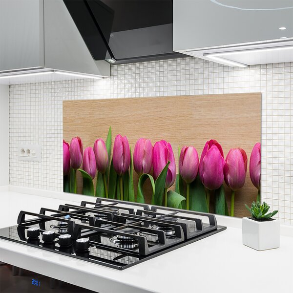 Panou sticla bucatarie Flori Floral Roz Verde Maro