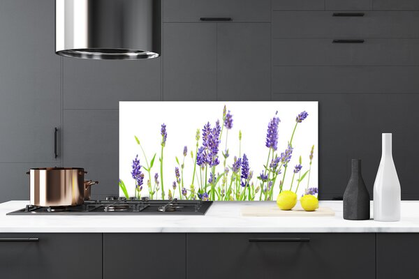 Panou sticla bucatarie Flori Floral Verde Violet Alb