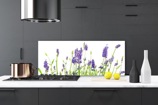 Panou sticla bucatarie Flori Floral Verde Violet Alb