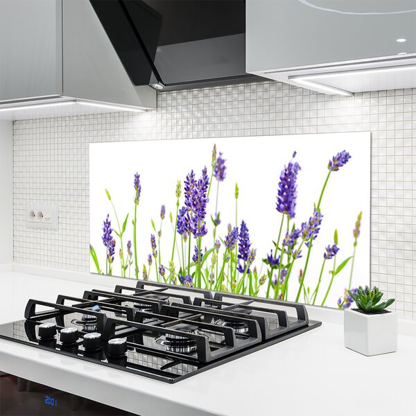 Panou sticla bucatarie Flori Floral Verde Violet Alb
