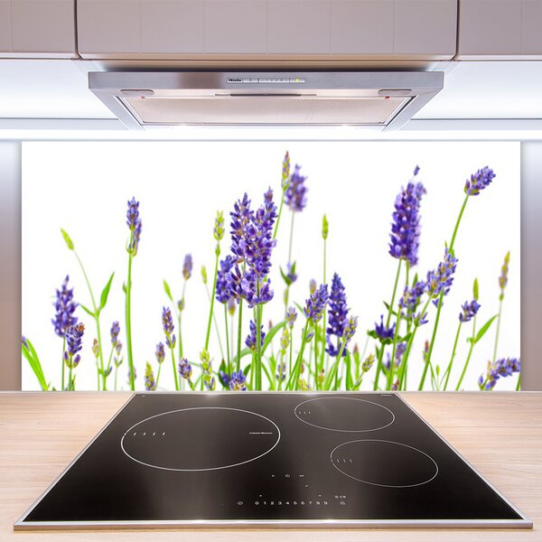 Panou sticla bucatarie Flori Floral Verde Violet Alb
