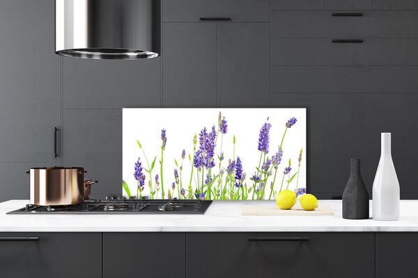 Panou sticla bucatarie Flori Floral Verde Violet Alb