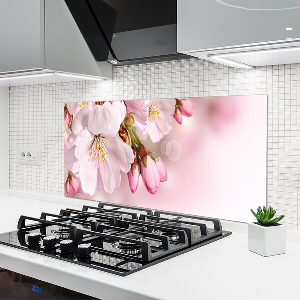 Panou sticla bucatarie Flori roz Floral