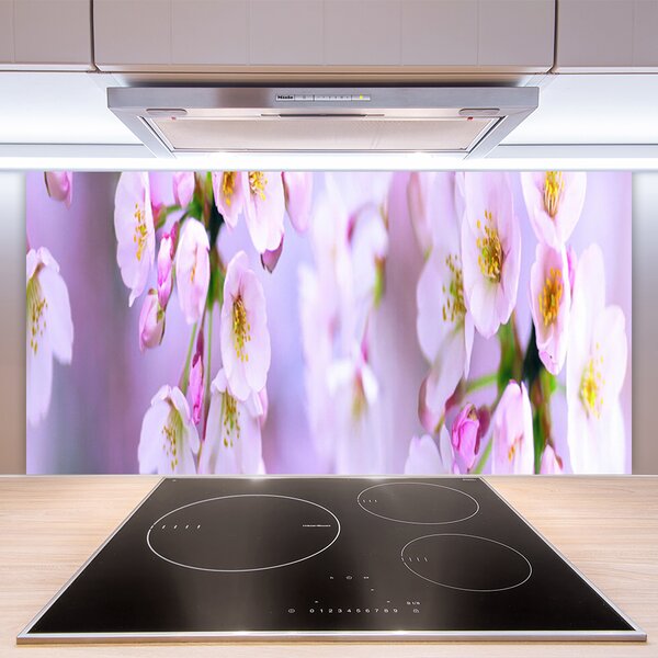 Panou sticla bucatarie Flori Floral Alb Violet