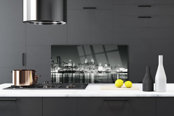 Panou sticla bucatarie Water City Case Negru Gri Alb