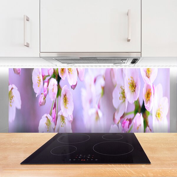Panou sticla bucatarie Flori Floral Alb Violet