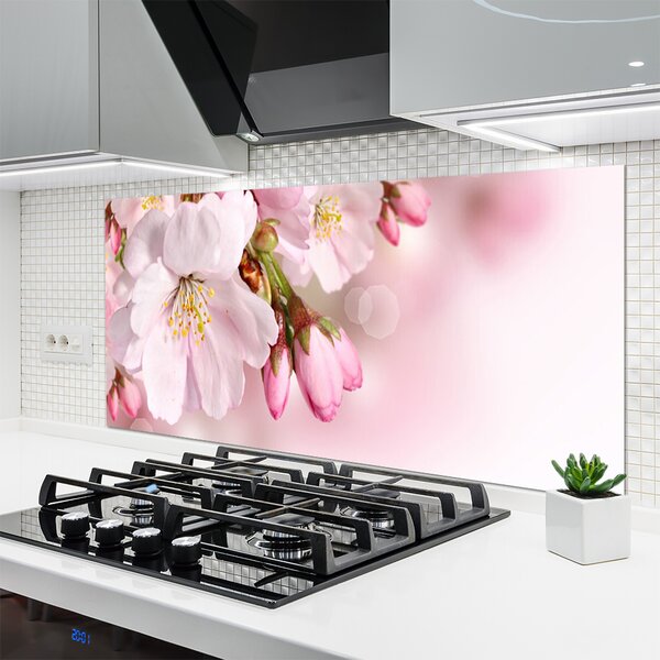 Panou sticla bucatarie Flori roz Floral