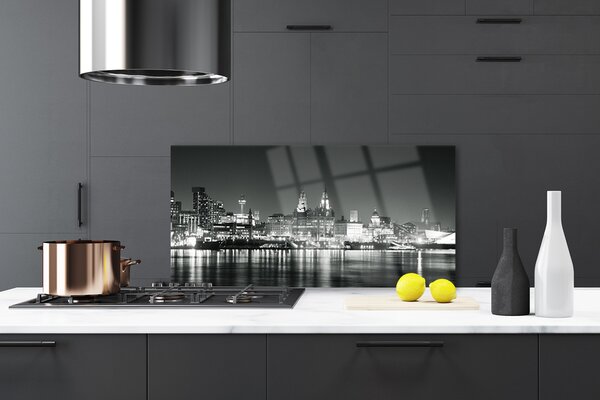 Panou sticla bucatarie Water City Case Negru Gri Alb