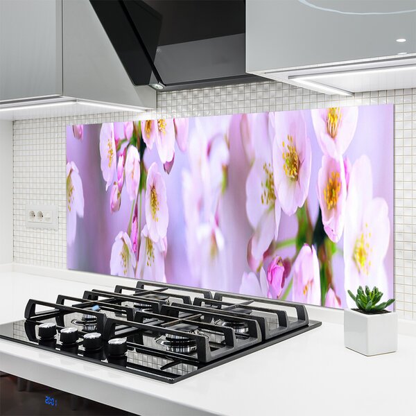 Panou sticla bucatarie Flori Floral Alb Violet