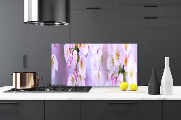 Panou sticla bucatarie Flori Floral Alb Violet