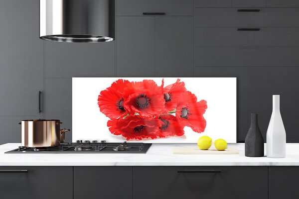 Panou sticla bucatarie Flori Floral Roșu Alb
