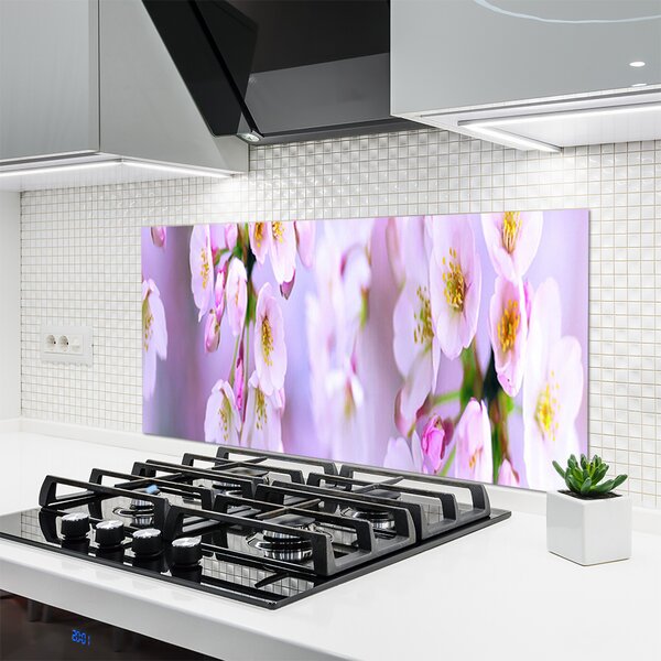 Panou sticla bucatarie Flori Floral Alb Violet