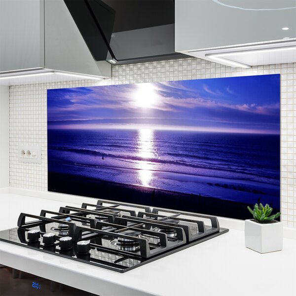 Panou sticla bucatarie Sea Sun Peisaj Alb Violet