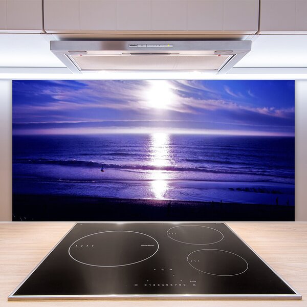 Panou sticla bucatarie Sea Sun Peisaj Alb Violet
