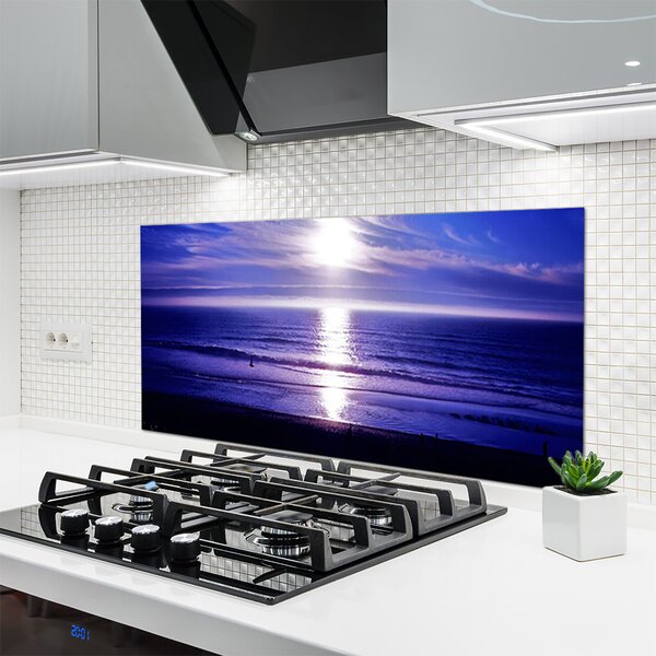 Panou sticla bucatarie Sea Sun Peisaj Alb Violet