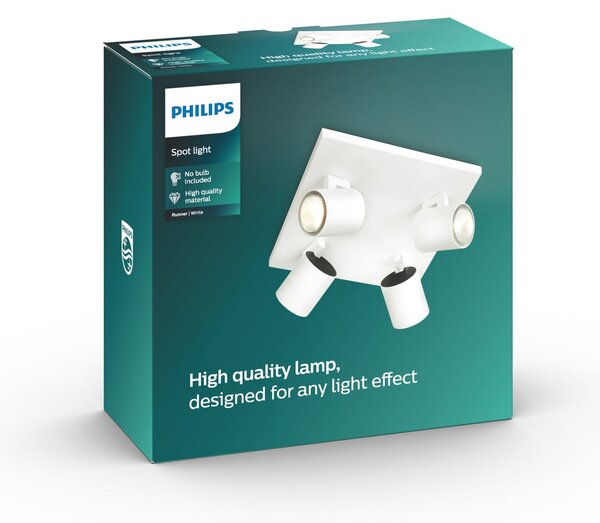 Philips myLiving Runner spot tavan GU10 4 bec alb, reglabil, Alb, Camera de zi / sufragerie, Metal